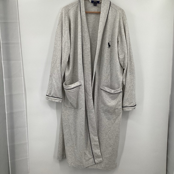 Men's Polo Ralph Lauren Fleece Bath Robe Gray‎ L/XL - Picture 1 of 6
